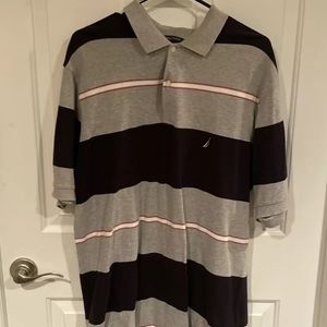 Nautica Men’s L Gray Blue Colorblock Polo Top GUC BG6
